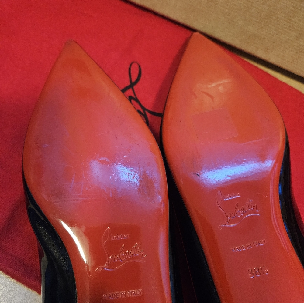 Christian Louboutin HOT CHICKITA Scallop Patent Ballerina Flats Black -Size 38.5 - Picture 9 of 9